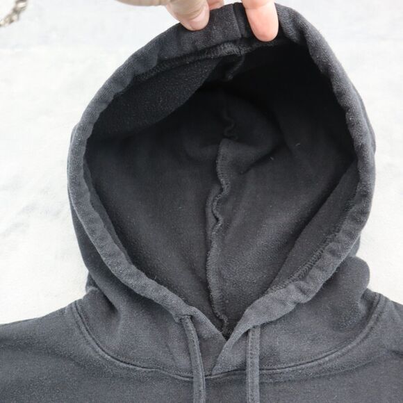 AC DC Sweatshirt Womens M Black Lace Trim Hem Drawstring Hoodie Activewear - Picture 10 of 16